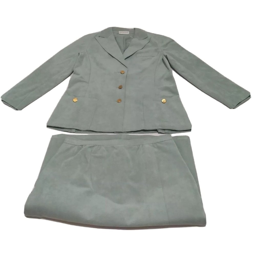 Vintage Sam Schrader For Montaldo's Mint Green Faux Suede Skirt Suit C36", W29"